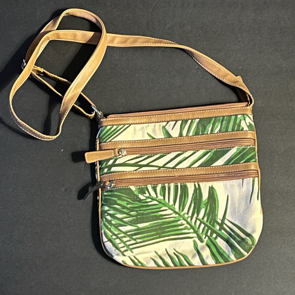 Croft & Barrow Tropical Leaf Cream Tan Green Bag Adjustable Strap (See All Pics)